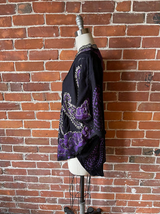 Artemis Batik Poncho Top - Purple/Black