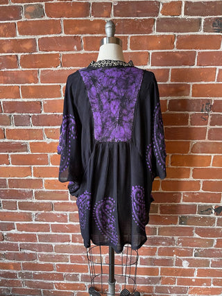 Artemis Batik Poncho Top - Purple/Black