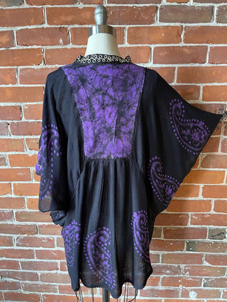 Artemis Batik Poncho Top - Purple/Black