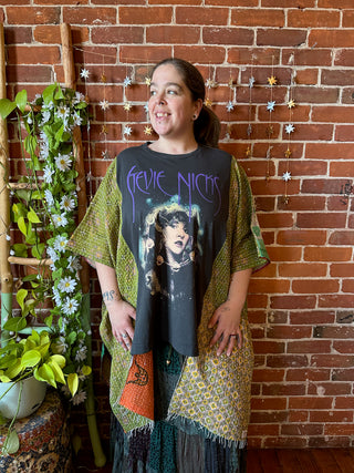 OOAK Winter Collection- Upcycled Stevie Silver Springs Inspired Hi Lo Kantha Poncho Top