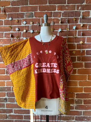 Upcycled Create Kindness Hi Lo Kantha Poncho Top