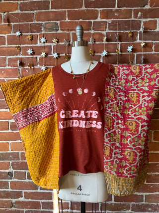 Upcycled Create Kindness Hi Lo Kantha Poncho Top