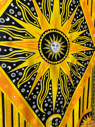 100% Cotton Golden Yellow Black Diamond Celestial Sun Moon 90's inspired Tapestry / Wall Hanging / Bedspread