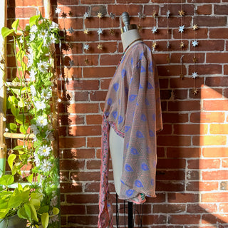 Plus Size Upcycled Sari Cropped Wrap Top