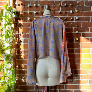 Plus Size Upcycled Sari Cropped Wrap Top