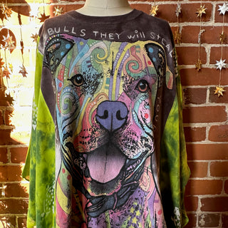 OOAK Winter Collection- Upcycled Pitbull Art Dog Hi Lo Tie Dye Poncho Top