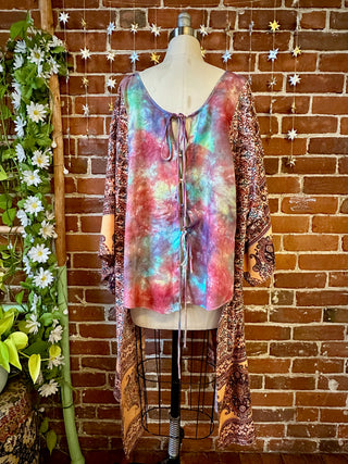 OOAK Winter Collection -  Upcycled Tie Dye Embroidered Hybrid Flowy Hi Lo Top