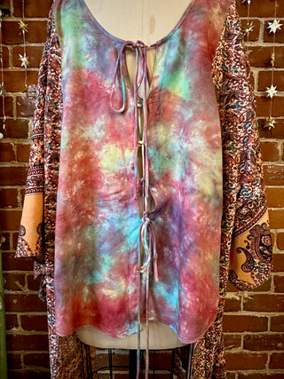 OOAK Winter Collection -  Upcycled Tie Dye Embroidered Hybrid Flowy Hi Lo Top