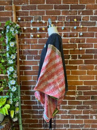 OOAK Winter Collection- Upcycled Pink Floyd Inspired Kantha Poncho Sweatshirt