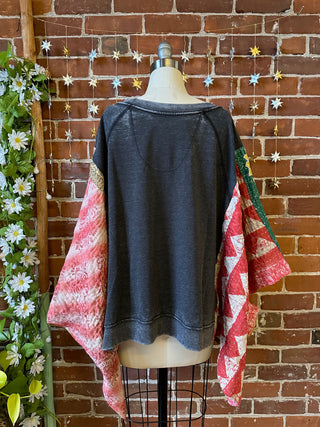 OOAK Winter Collection- Upcycled Pink Floyd Inspired Kantha Poncho Sweatshirt