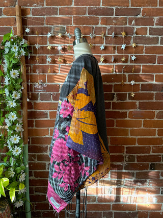OOAK Winter Collection- Upcycled Pink Floyd Inspired Kantha Poncho Sweatshirt