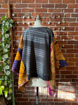 OOAK Winter Collection- Upcycled Pink Floyd Inspired Kantha Poncho Sweatshirt