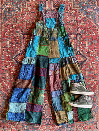 Juniper Patchwork Wide Leg Overalls -Multiple Colors Available - Fair Trade Made