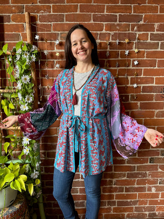 OOAK Winter Collection - Size Small/Medium Upcycled Flowy Patchwork Sleeve Robe