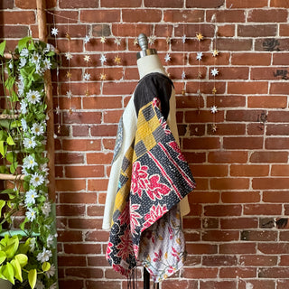 OOAK Winter Collection- Upcycled Peace Sign Kantha Poncho Top/Tee