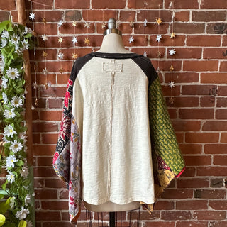 OOAK Winter Collection- Upcycled Peace Sign Kantha Poncho Top/Tee