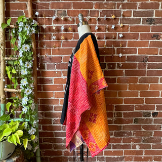OOAK Winter Collection- Upcycled Rose Kantha Poncho Top/Tee