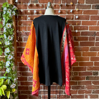 OOAK Winter Collection- Upcycled Rose Kantha Poncho Top/Tee