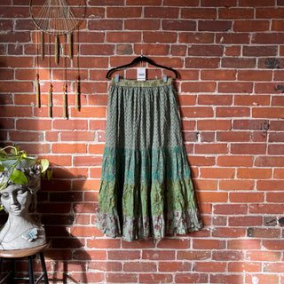 Penelope Patchwork Skirt with Pockets -Green Earth Tones