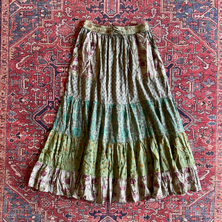 Free Size Green Earth Tones Penelope Patchwork Skirt with Pockets