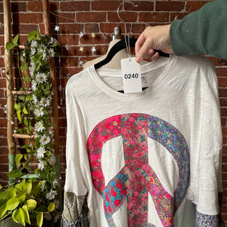OOAK Winter Collection - Size 2XL/3XL Upcycled Peace Sign Bell Sleeve T-shirt