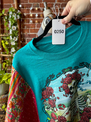 OOAK Winter Collection- Upcycled Grateful Dead Inspired Kantha Bell Sleeve Trapeze Top