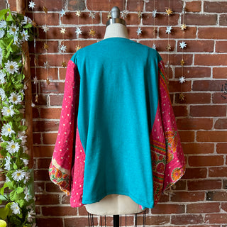 OOAK Winter Collection- Upcycled Grateful Dead Inspired Kantha Bell Sleeve Trapeze Top