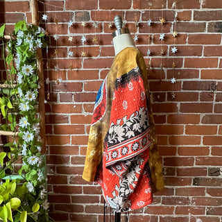 OOAK Winter Collection- Upcycled Grateful Dead Inspired Kantha Bell Sleeve Trapeze Top