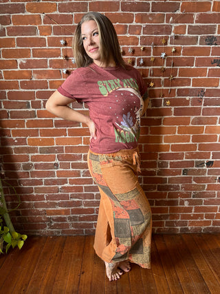 Bohemian Autumn Days Bandana Patchwork Print Lounge Pants - Rust