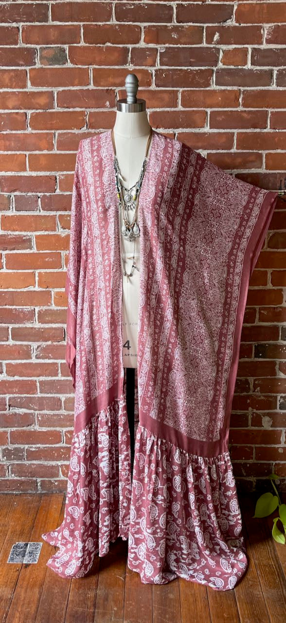 One Size Fits Most Long Flowy Wine Paisley Grateful Dead Tiered Robe Kimono