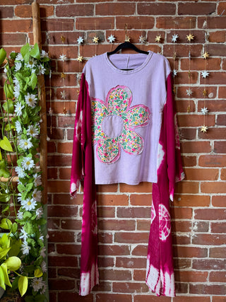 OOAK Autumn Collection - Upcycled Flower Patchwork Hi Lo Tie Dye Poncho Top 🌼