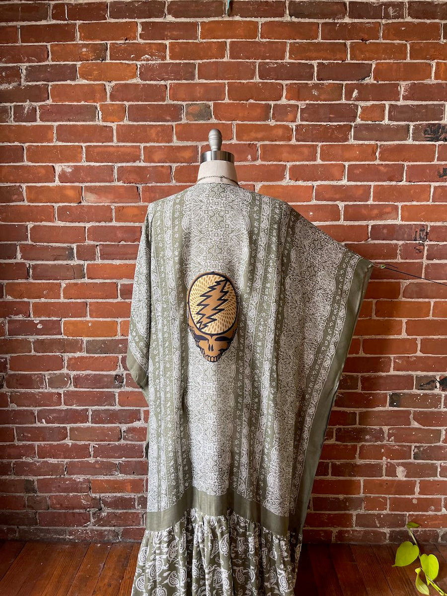 One Size Fits Most Long Flowy Sage Paisley Grateful Dead Tiered Robe Kimono