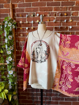 OOAK Autumn Collection- Upcycled Stevie Nicks Inspired Kantha Poncho Sweatshirt