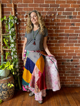 Reversible Upcycled Sari Patchwork Wrap Skirt - Fair Trade Made