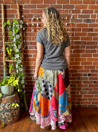 Reversible Upcycled Sari Patchwork Wrap Skirt - Fair Trade Made