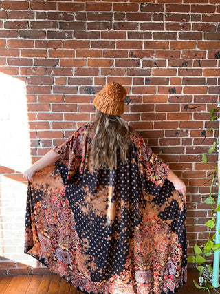 Midnight Queen Floral Bleach Dye Kimono Duster