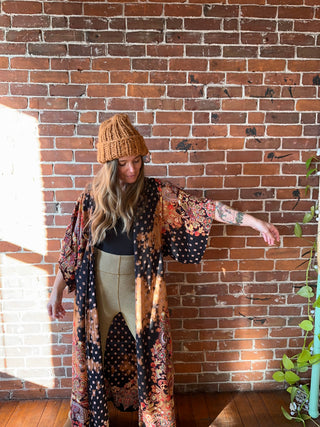 Midnight Queen Floral Bleach Dye Kimono Duster