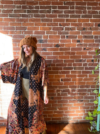 Midnight Queen Floral Bleach Dye Kimono Duster
