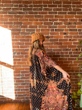 Midnight Queen Floral Bleach Dye Kimono Duster