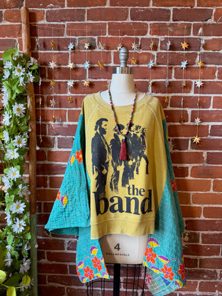 OOAK Autumn Collection- Upcycled The Band Inspired Kantha Poncho Hi Lo Sweatshirt
