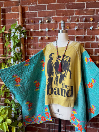 OOAK Autumn Collection- Upcycled The Band Inspired Kantha Poncho Hi Lo Sweatshirt