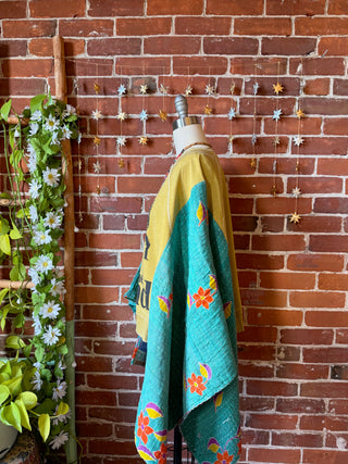 OOAK Autumn Collection- Upcycled The Band Inspired Kantha Poncho Hi Lo Sweatshirt