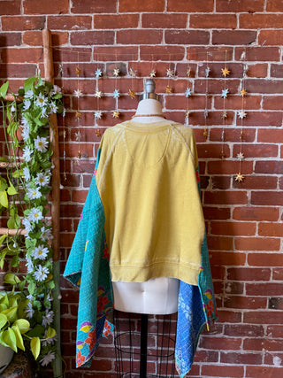 OOAK Autumn Collection- Upcycled The Band Inspired Kantha Poncho Hi Lo Sweatshirt