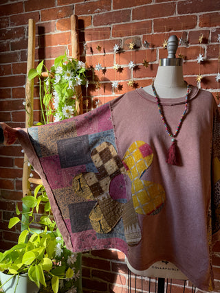 OOAK Autumn Collection - Upcycled Flower Patchwork Poncho Style Top 🌼