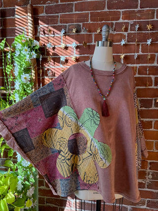 OOAK Autumn Collection - Upcycled Flower Patchwork Poncho Style Top 🌼