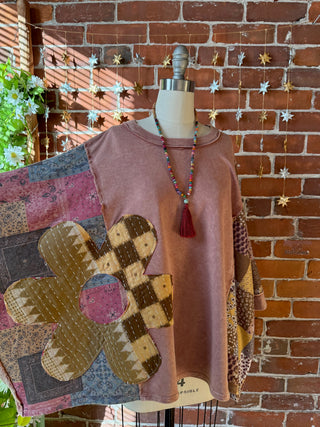 OOAK Autumn Collection - Upcycled Flower Patchwork Poncho Style Top 🌼