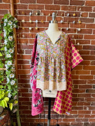 OOAK Winter Collection - Upcycled Floral Hi Lo Kantha Poncho Top