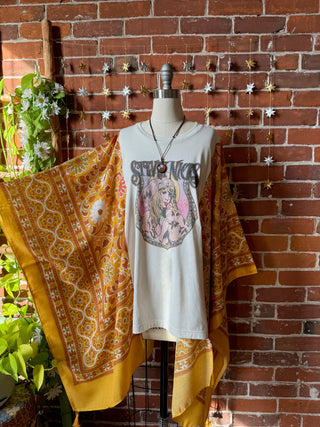 Mystical Stevie Nicks Hybrid Yellow Boho Print Hi Lo Poncho Top