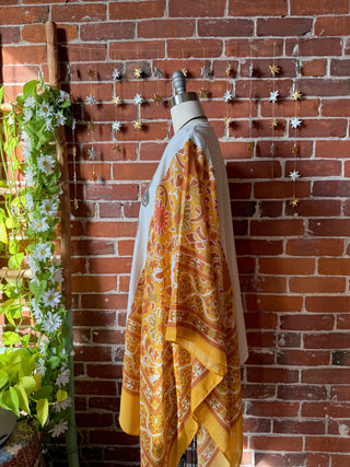 Mystical Stevie Nicks Hybrid Yellow Boho Print Hi Lo Poncho Top