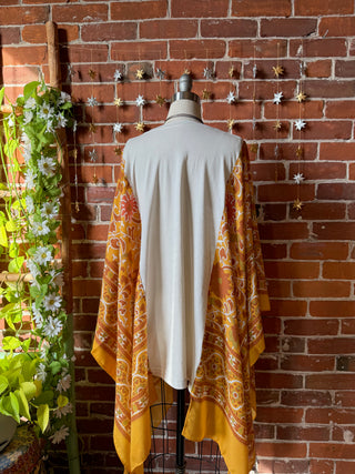 Mystical Stevie Nicks Hybrid Yellow Boho Print Hi Lo Poncho Top